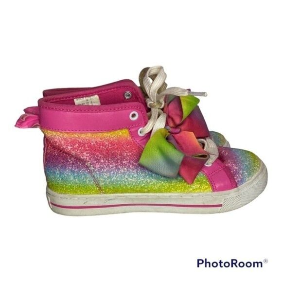 Jojo Siwa Pink Rainbow Glitter Hi Top Sneakers 3 Girls - Picture 4 of 8